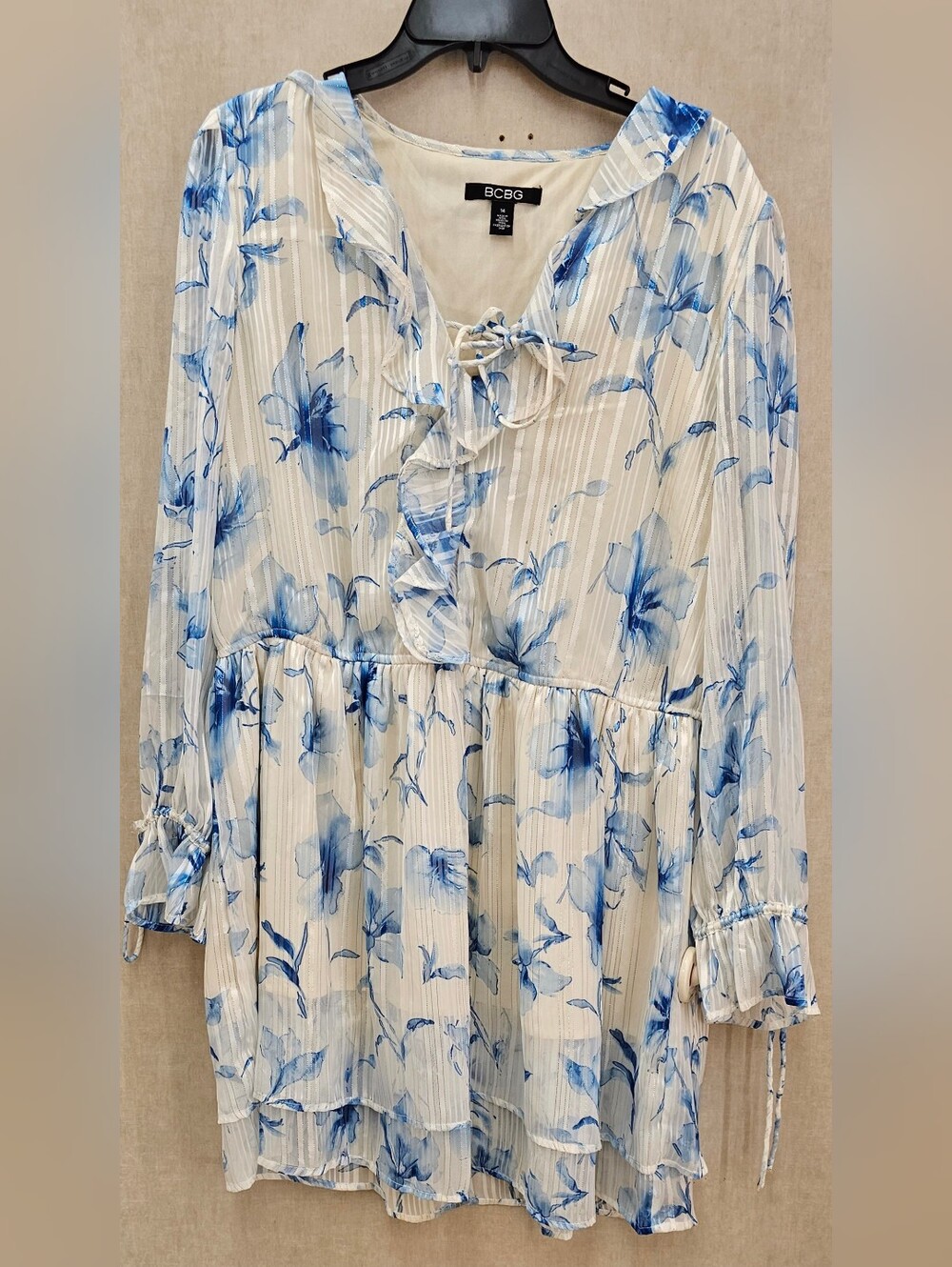 BCBG White & Blue Floral Peasant Dress